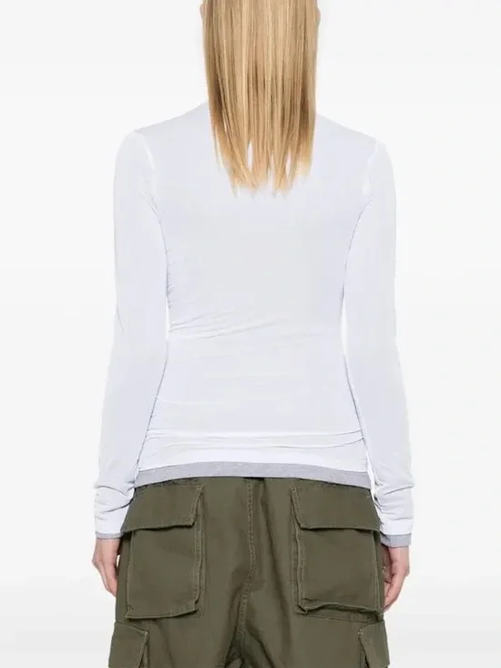 CHRISTOPHER ESBER Sheer Overlay T Shirt White Long Sleeve Womens Size 6 - Picture 4 of 15